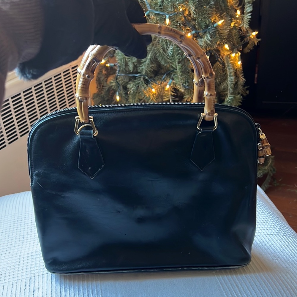 Vintage Gucci leather bamboo handle tote convertible to shoulder bag